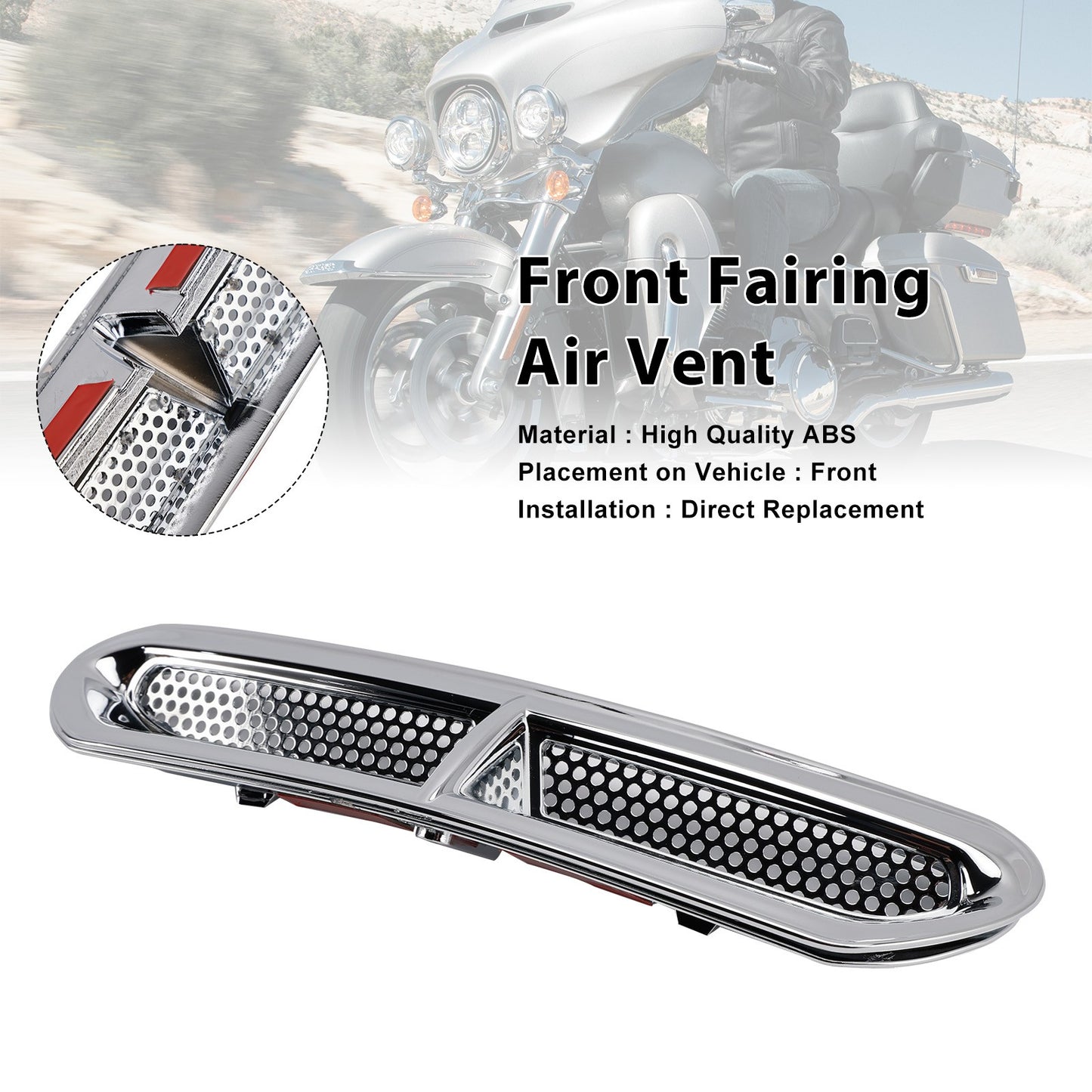 Front Fairing Air Vent Trim For Touring Street Glide Electra Glide 14-2024Chrome