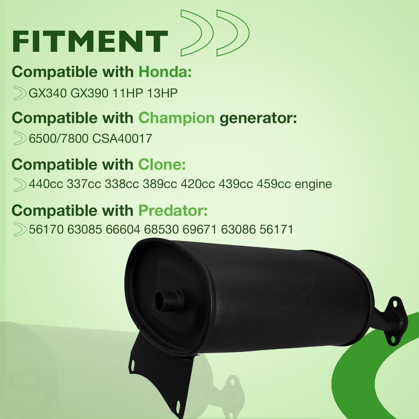 Generator Muffler For Honda GX340 GX390 Clone 420-459cc Predator 56170 Champion