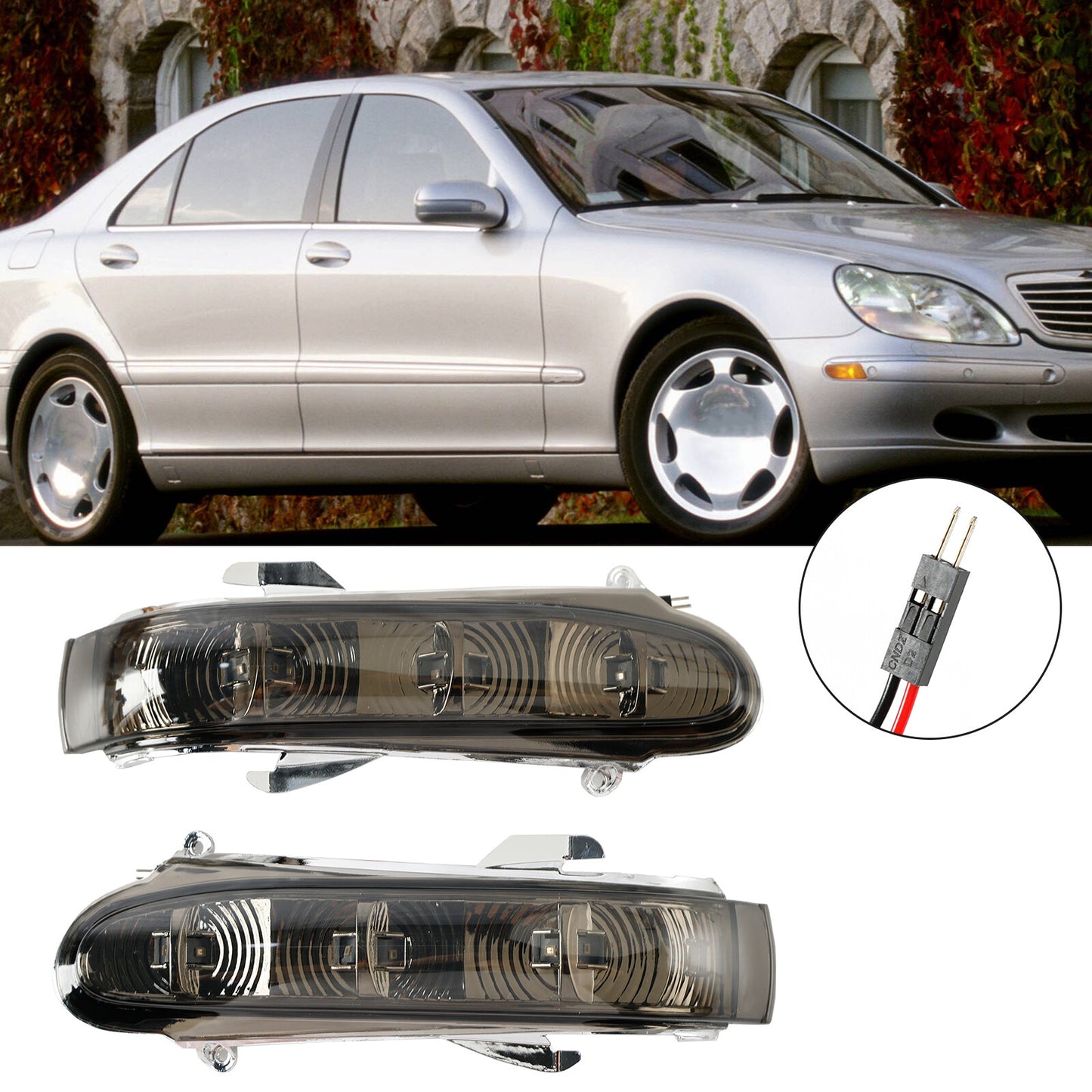 Pair Side Mirror LED Turn Signal Light For Benz S W220 CL W215 1999-2003 Gray 01