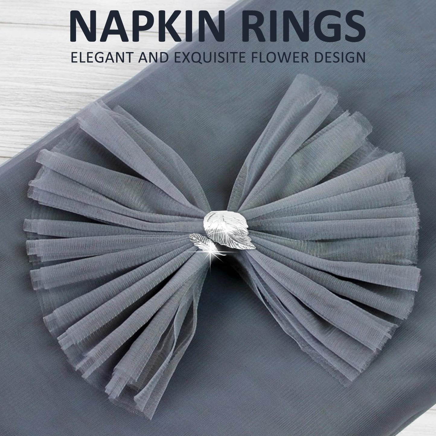 ??12PCS Silver Napkin Rings Leaf Napkin Holder Adornmen Alloy
