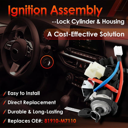 Ignition Switch w/ Lock Cylinder Housing Keys For 19-23 Kia Forte Soul Seltos EX
