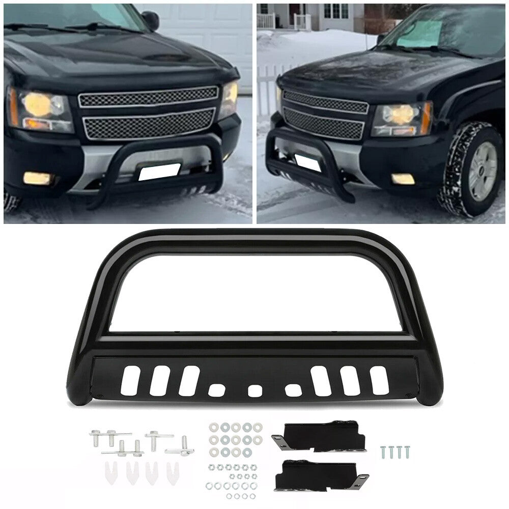 Solid Spare Bull Bar Push Bumper Grille Guard for 2007-2018 Chevy Silverado Sierra 1500 BLK