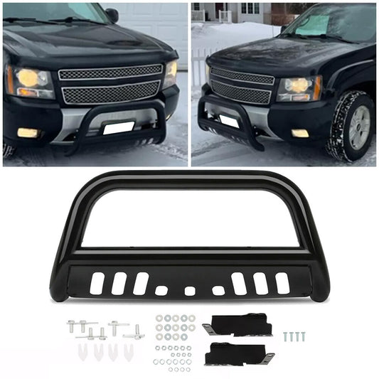 Solid Spare Bull Bar Push Bumper Grille Guard for 2007-2018 Chevy Silverado Sierra 1500 BLK