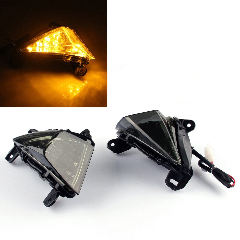 Front LED Turn Signals Blinker For Kawasaki ZX 6R 14R Ninja 650F Concours Smoke