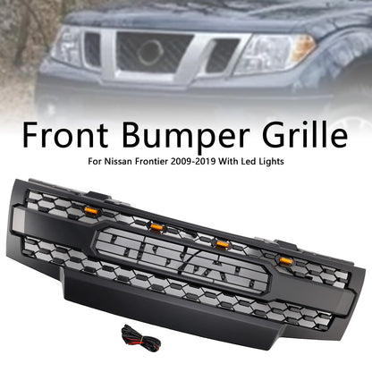 Front Upper Bumper Grille Grill Kit W/ LED Lights For Nissan Frontier 2009-2019