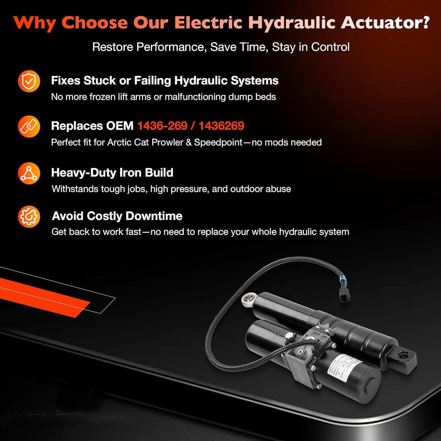 12V Electric Hydraulic Linear Actuator For Arctic Cat HDX Prowler UTV 1436-269