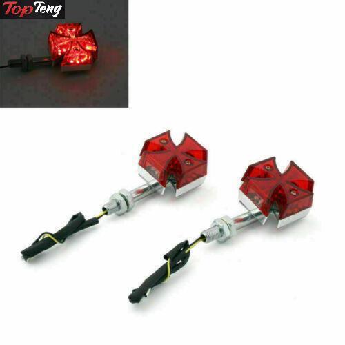 2x Custom Red Maltese Cross LED Turn Signal Light Fit For Motorcycle