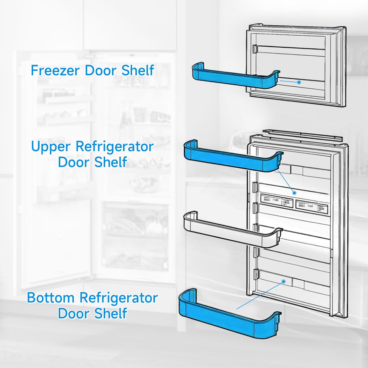Replace Refrigerator Door Shelf Kit for Dometic Freezer/Upper/Bottom 29325760166