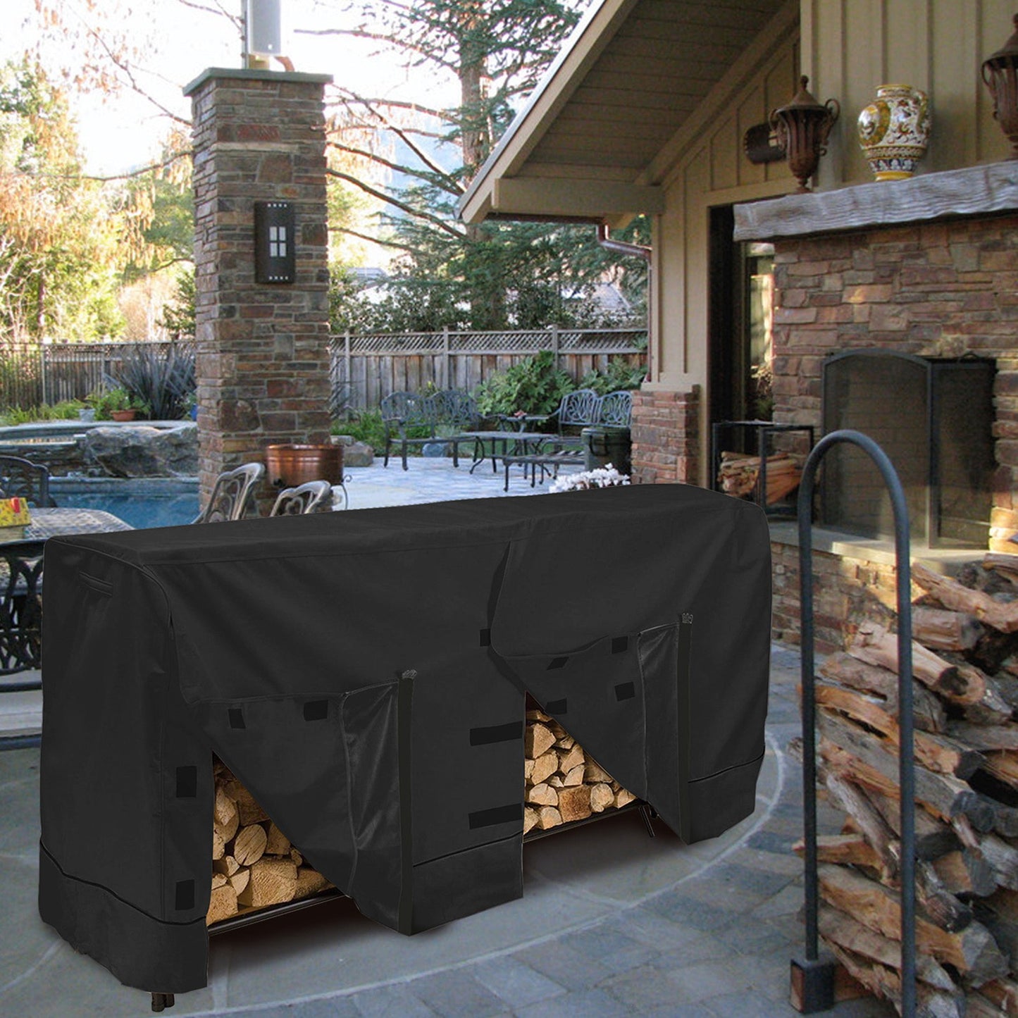 96*24*42Inch Outdoor Firewood Log Storage Rack Cover Waterproof Snow Protect