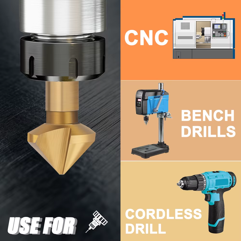 6pcs HSS 90?? Countersink Drill Bit Set 3 Flute Chamfering Tool for Steel Wood