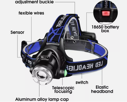 LED Headlamp Rechargeable Headlight Zoomable Head Torch Lamp Flashlight