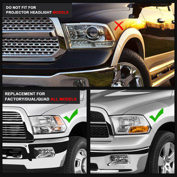 Solid Spare For 09-18 Dodge Ram 1500 2500 3500 Sequential Turn Signal Headlights w/LED DRL
