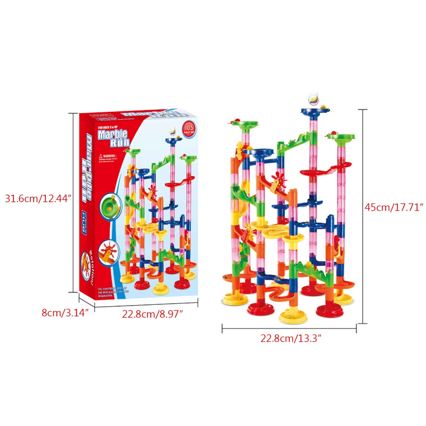 105 pcs Marble Run Race Set Railway Building Blocks Construction Track Toys Xmas