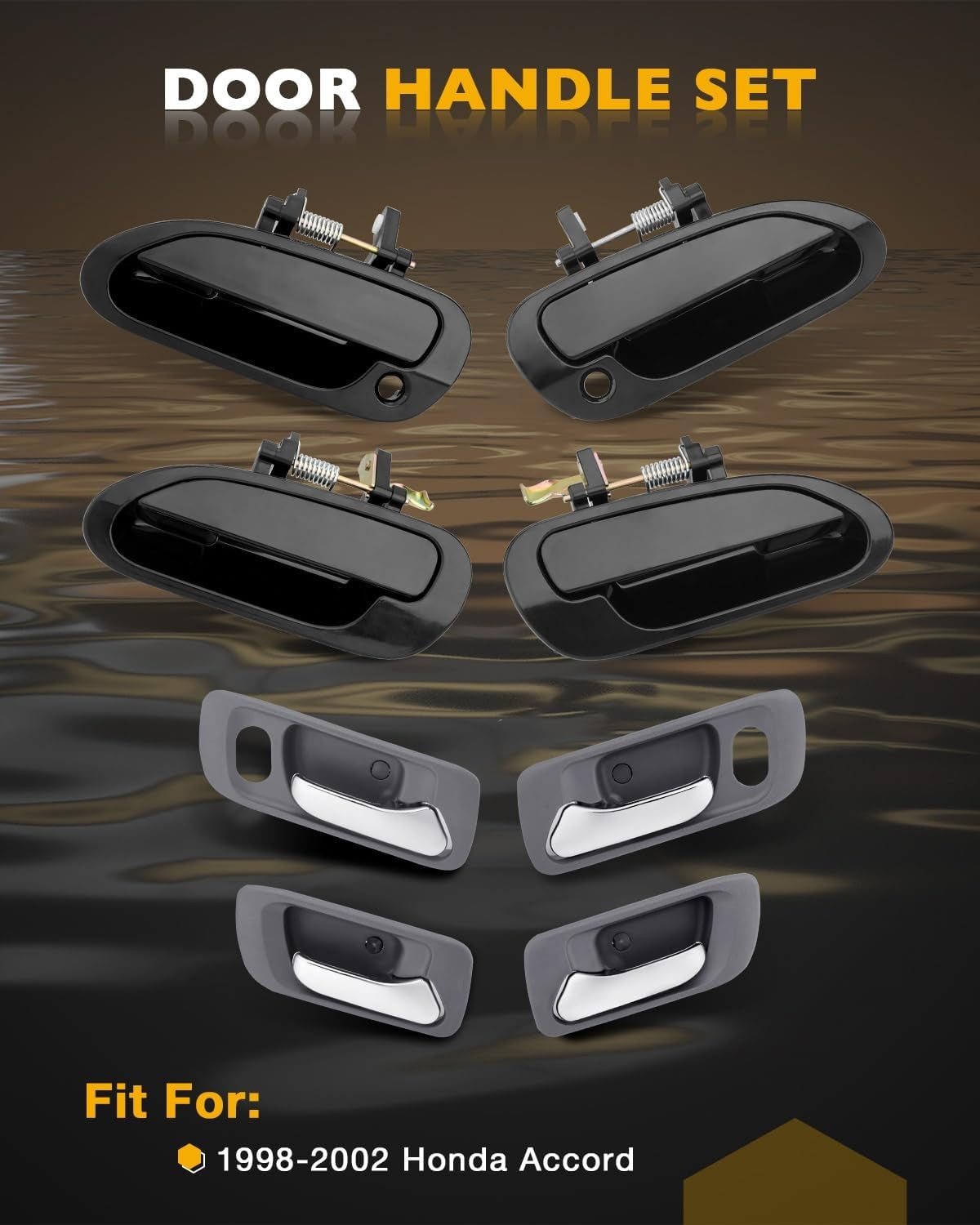 8Pcs Exterior Interior Door Handles Kit Front & Rear Side Fit 98-02 Honda Accord