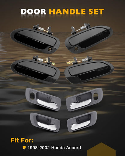 8Pcs Exterior Interior Door Handles Kit Front & Rear Side Fit 98-02 Honda Accord