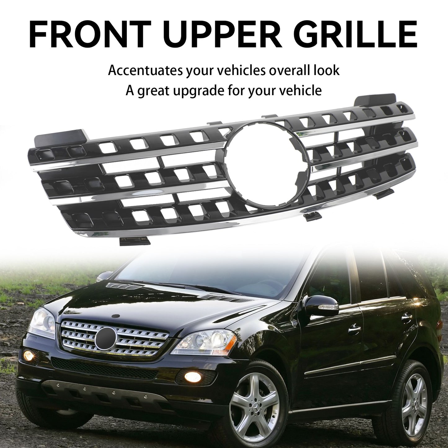 ??Front Bumper Grille Grill Fits Mercedes ML-Class W164 2005-2008 Chrome/Black