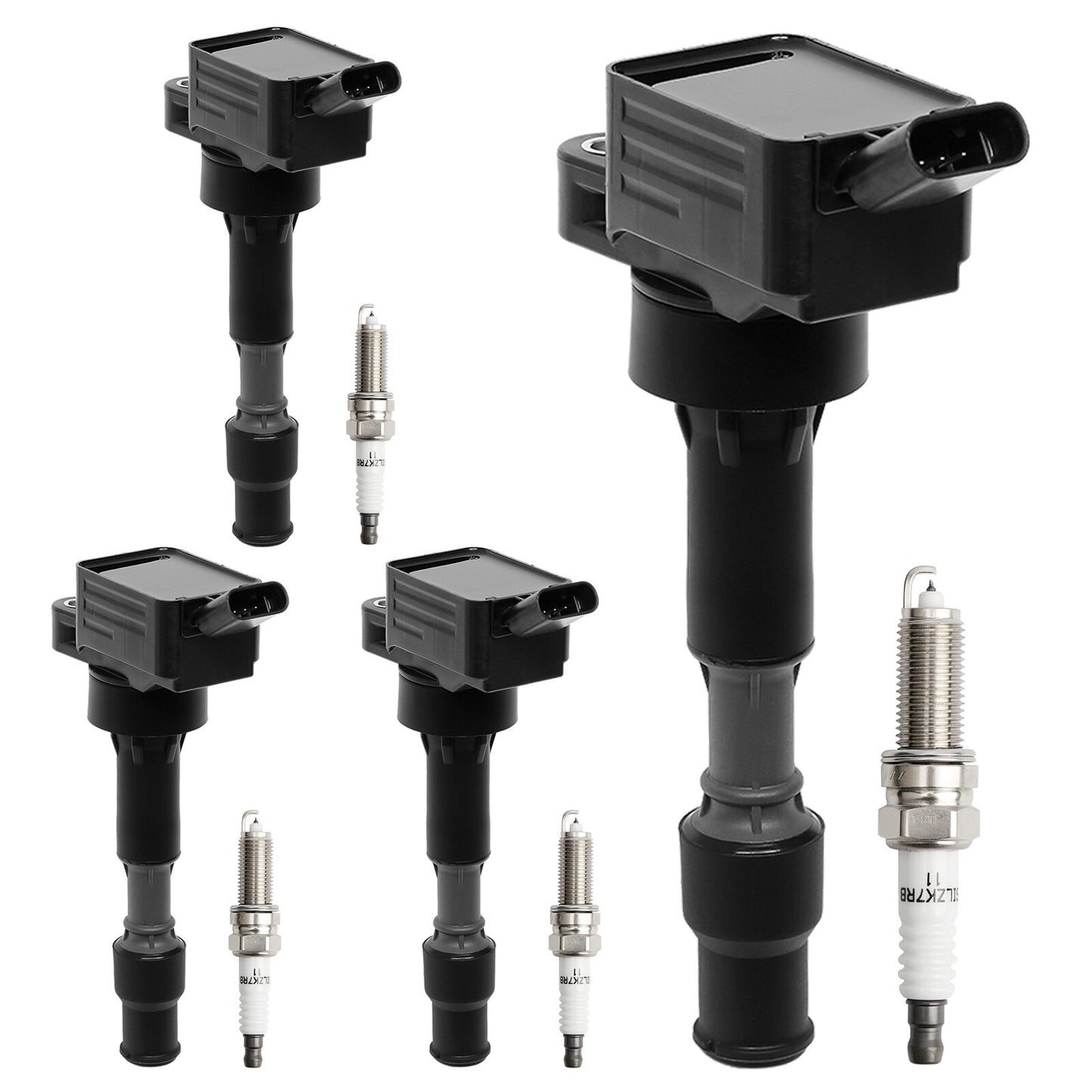 4PCS UF816 Ignition Coil & Spark Plugs Pack For Hyundai Elantra Sonata Kia Soul