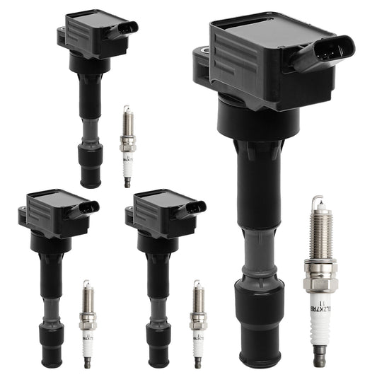 Solid Spare 4PCS UF816 Ignition Coil & Spark Plugs Pack For Hyundai Elantra Sonata Kia Soul
