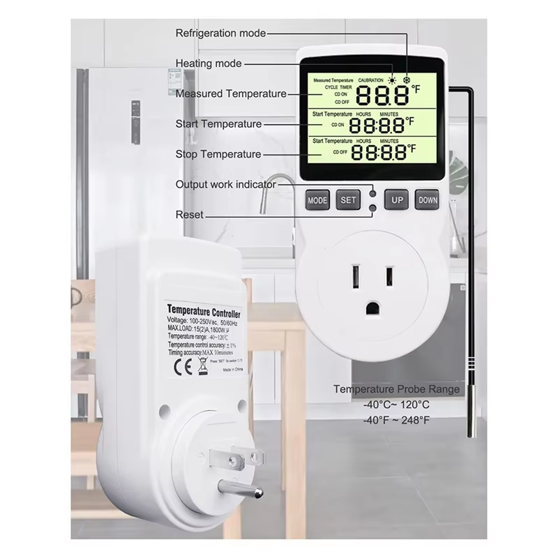 Digital Thermostat Heating Cooling Temperature Controller Outlet Plug w/ Probe