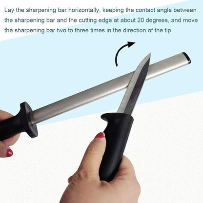 10 Inch Diamond Knife Sharpening Steel Honing Rod Oval Stick Kitchen Sharpener