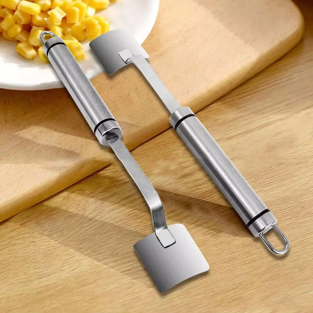 2PC Corn Peeler Stainless Steel Corn Cob Stripping Tool w/ Hook Long Handle Corn