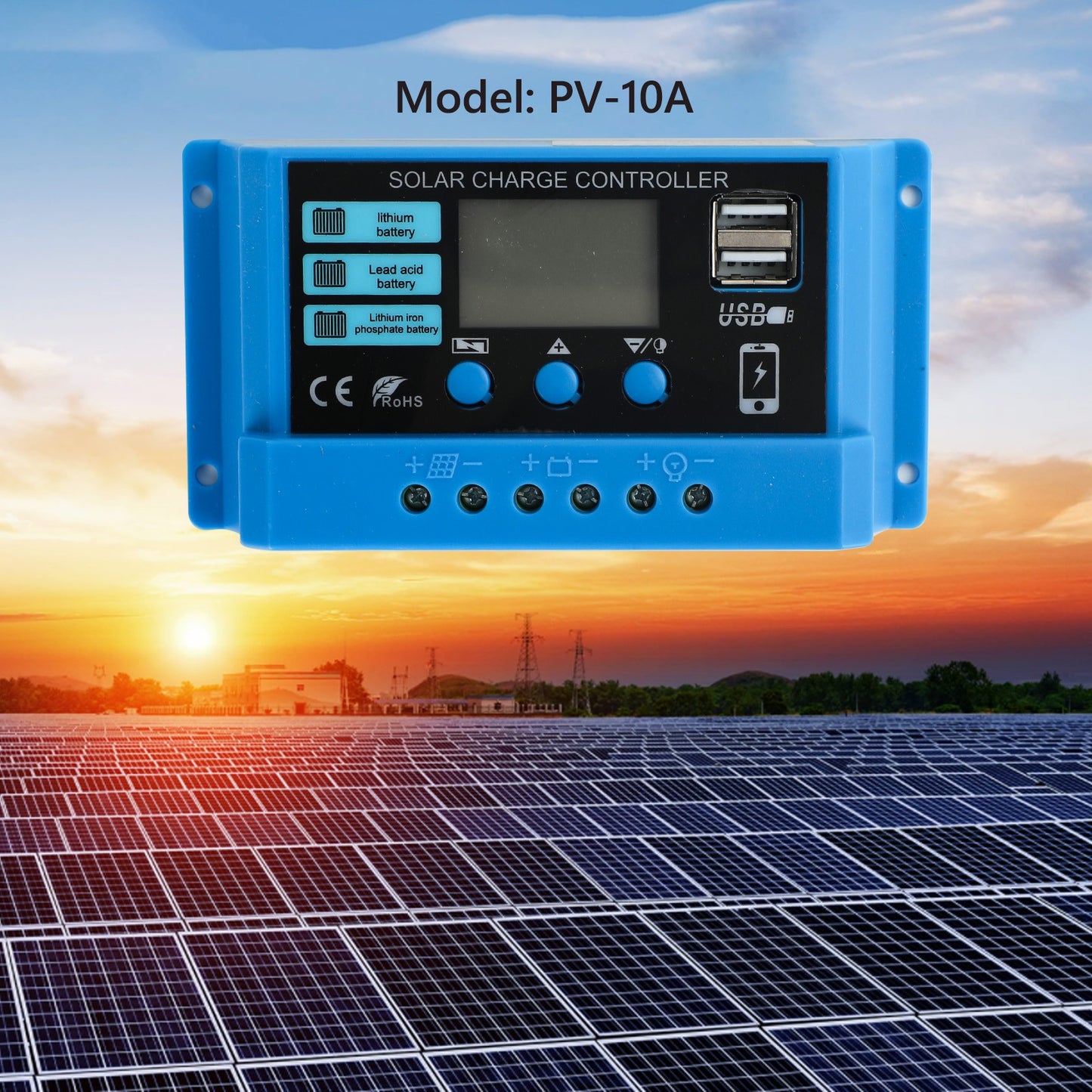 PWM 10A Solar Charge Controller PV Regulator For Lifepo4 Lead Acid Gel