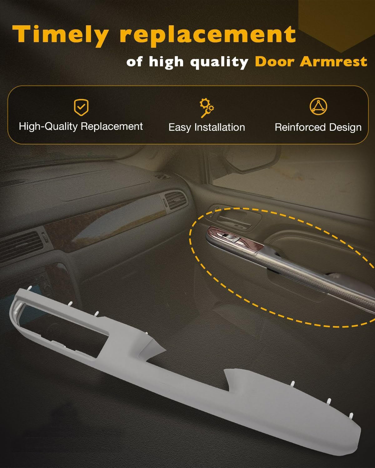 Passenger Armrest Repair Kit For 10-14 Chevy Silverado GMC Sierra 1500 2500 Gray