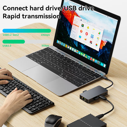 6 in 1 TYPE-C to RJ45 Gigabit USB 3.2 HDMI PD100W Interface Hub for MacBook iPad