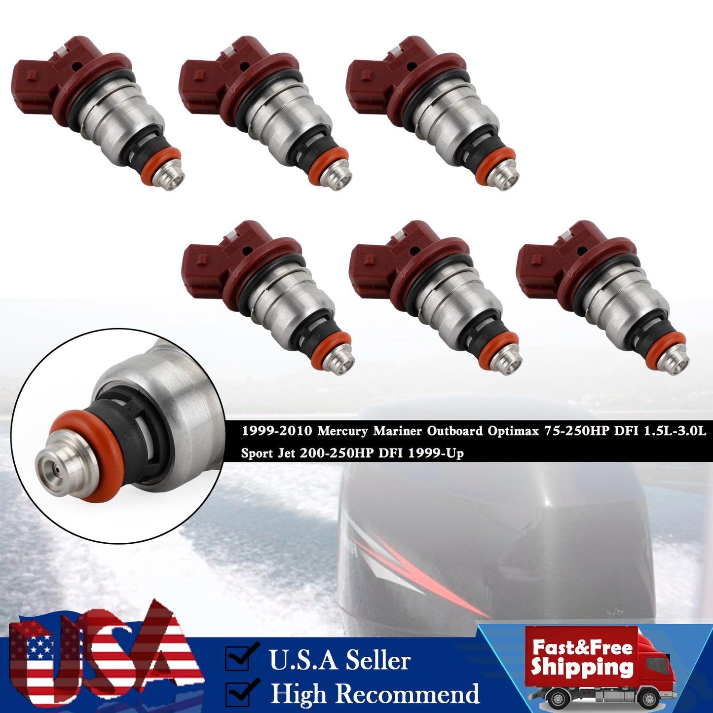 6PCS 75-90-115-200-225 Fuel Injectors 37001 For Mercury Outboard Mariner 804528