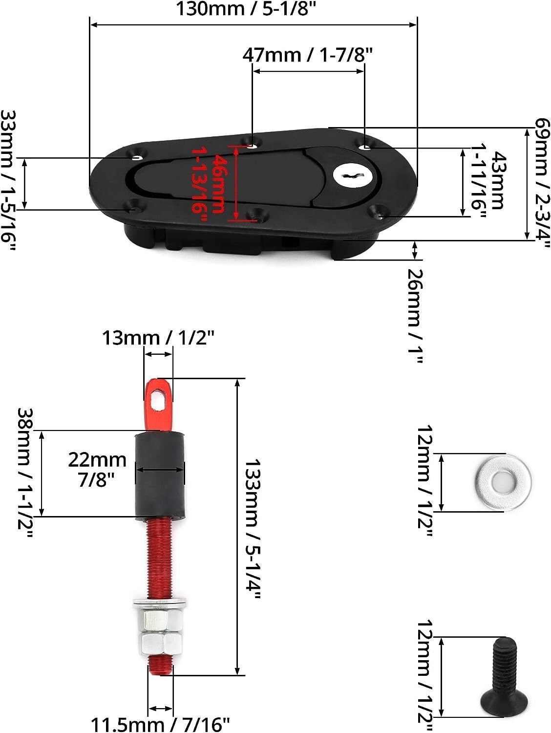 Quick Release Hood Pin Locking Latch Kit BLACK - Universal Fit