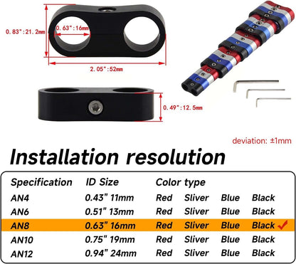8Pcs 8AN AN8 Hose Separator Clamp Bracket Adapter Kit Fits Oil Fuel Hose Line