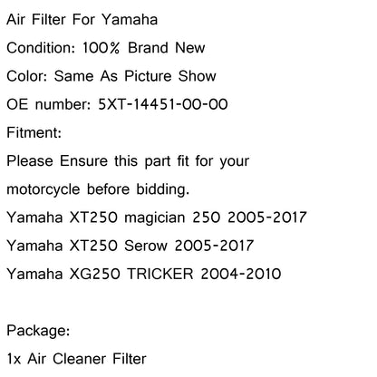 Air Cleaner Intake Filter For YAMAHA XT250 Magician Serow 05-17 XG250 2004-2010
