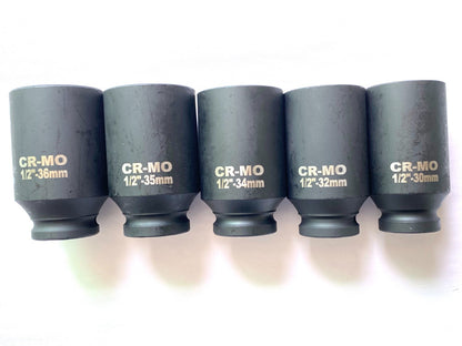 1/2'' Drive 12 POINT 5pcs Deep Spindle Axle Nut Socket Set 30 32 34 35 36mm