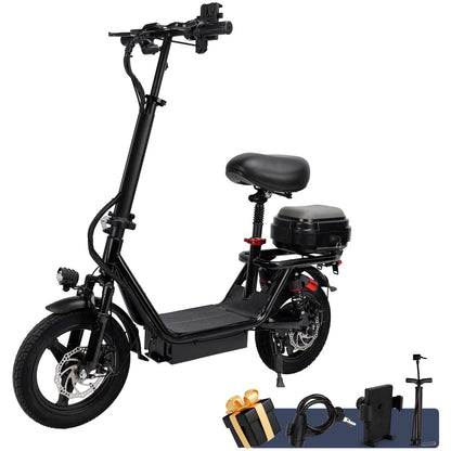 Electric Folding Scooter 48V 500W 14" Tires w/ Basket Commuter E-Bike 20MPH*