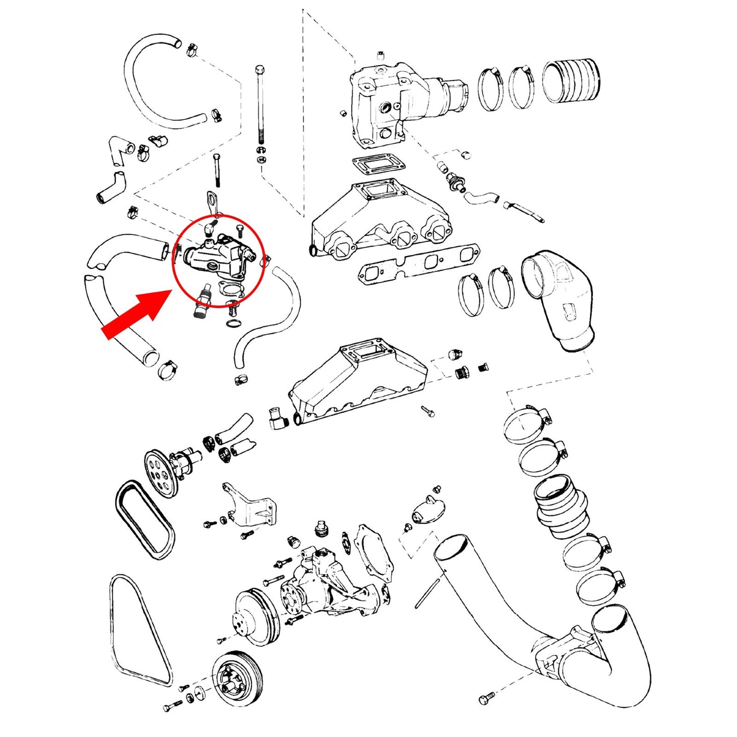 Thermostat Housing for Volvo Penta OMC V6 V8 Engines - 3861676, 3589553