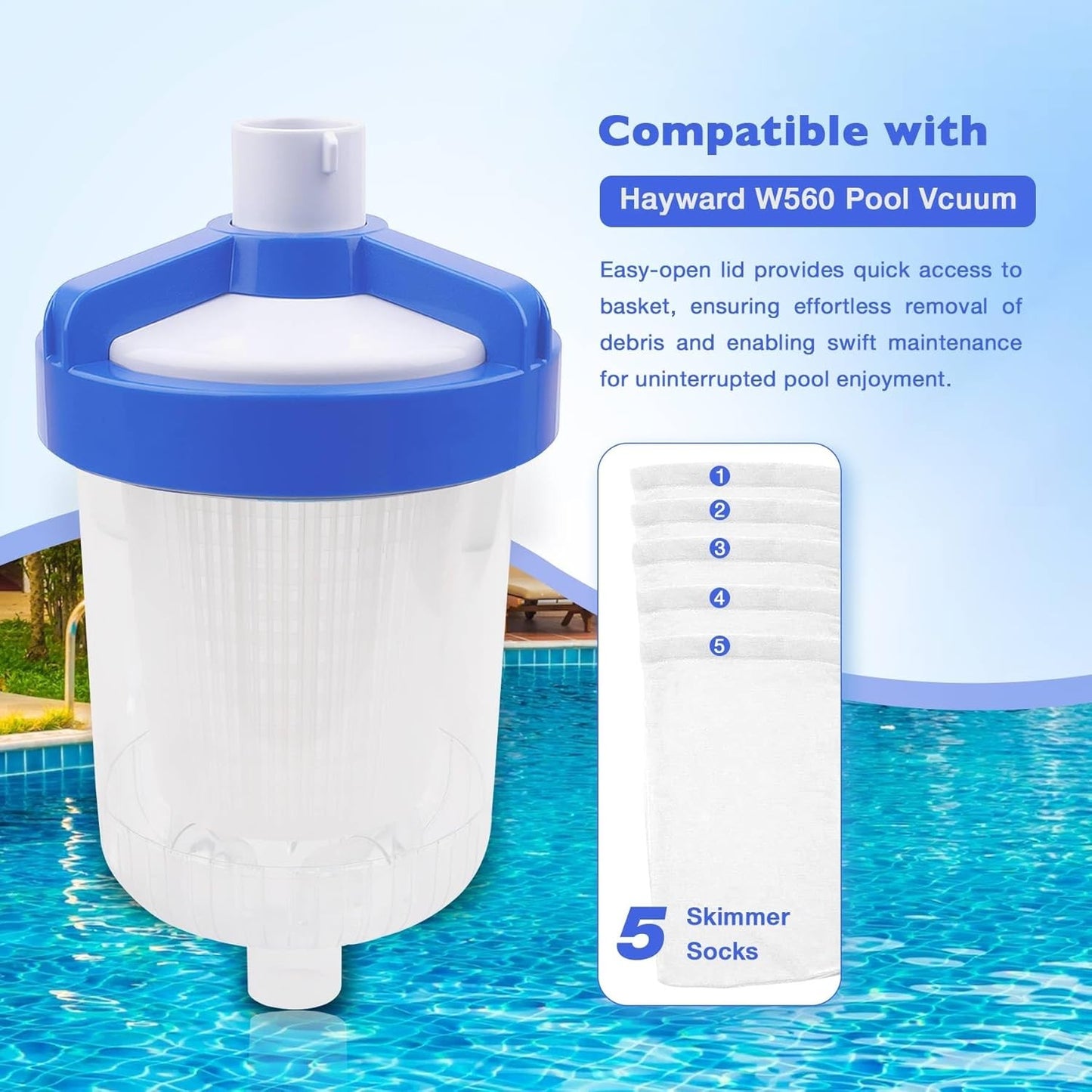 In-line Pool Leaf Catcher Canister w/Basket For Hayward W560 PoolVac Pool Vacuum