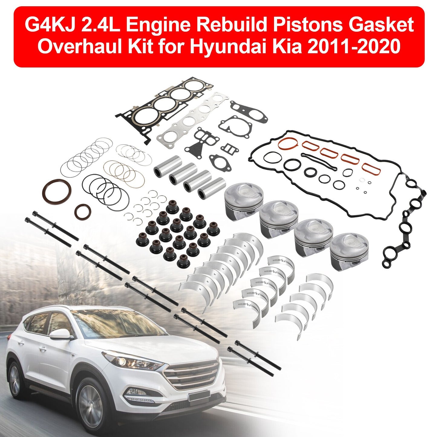 G4KJ 2.4L Engine Rebuild Pistons Gasket Overhaul Kit for Hyundai Kia 2011-20