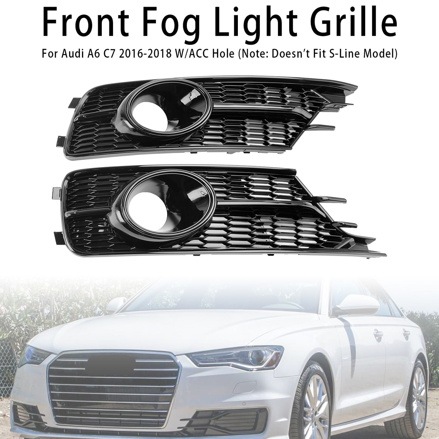 ??Pair Front Bumper Lower Light Cover Grille Fit AUDI A6 C7 2016-2018 W/ACC Hole