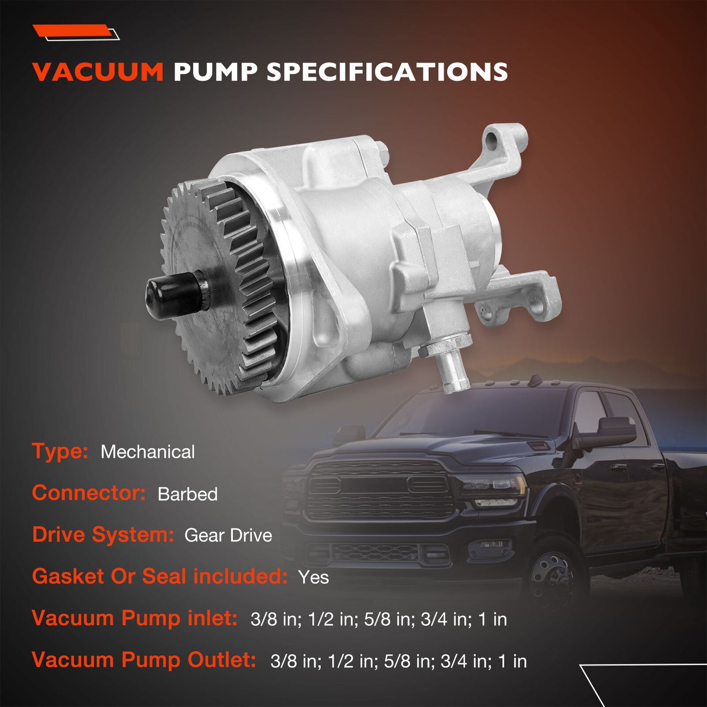 Gear Driven Vacuum Pump For Dodge 94-02 Ram 2500 3500 5.9L Cummins Diesel 904810