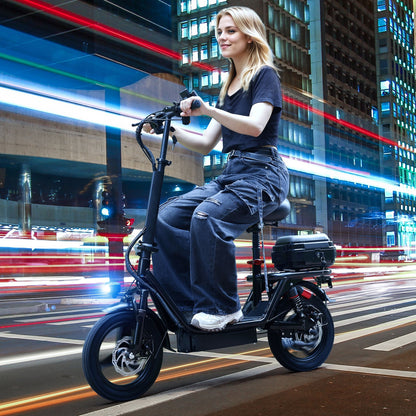 Electric Folding Scooter 48V 500W 14" Tires w/ Basket Commuter E-Bike 20MPH*