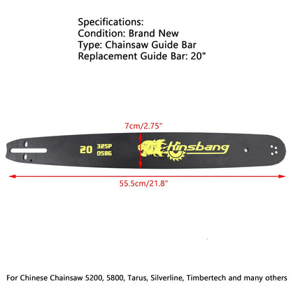 20" CHAINSAW GUIDE BAR For 52CC 58CC 62CC 68CC 76 Drive Links 0.325" 0.058G