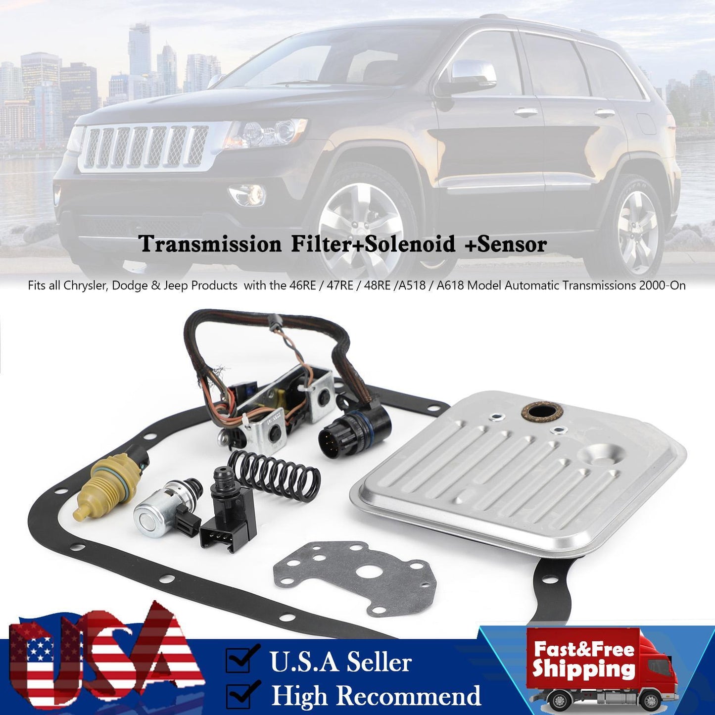 A518 46RE 48RE Transmission Filter Kit w/ Solenoid +Sensor Set 2000-Up