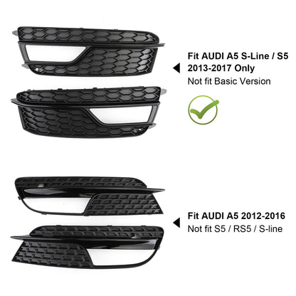 Pair Front Fog Lamp Black Trim Grills Grill Fit AUDI A5 S-Line S5 2013-2016
