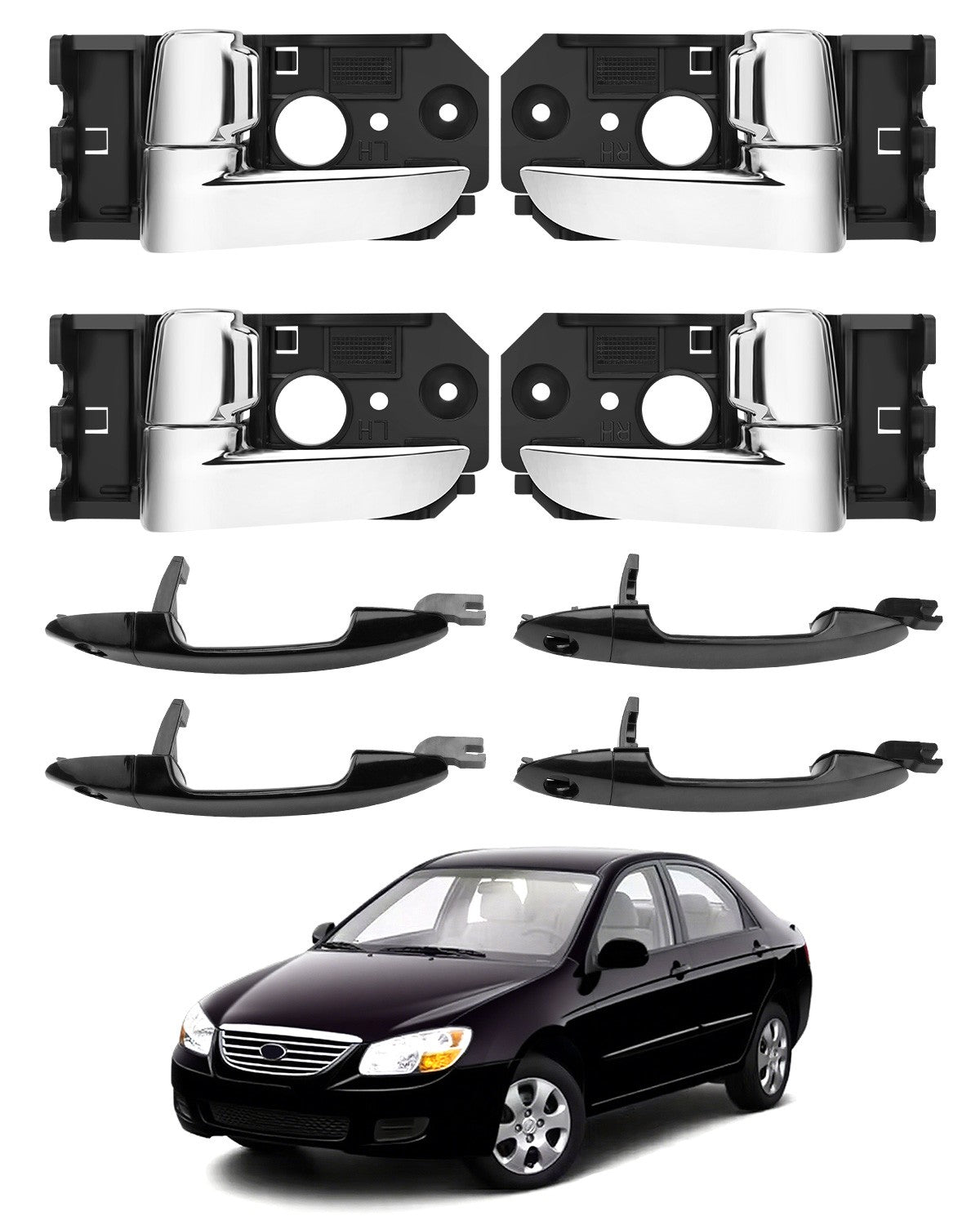 82610-2F000 Interior Exterior Door Handle Set Fit 2004-2009 Kia Spectra Spectra5