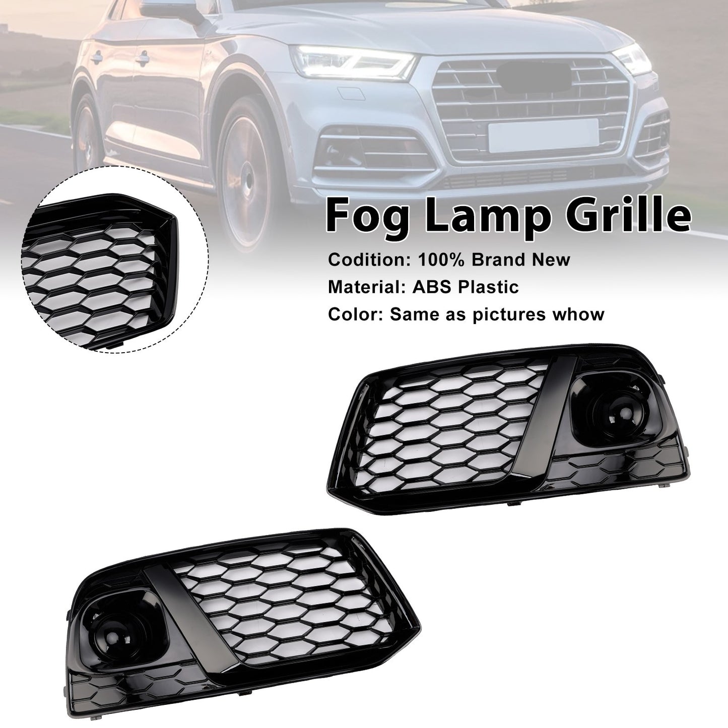 Black Front Honeycomb Fog Lamp Grille Grill Cover Fit Audi Q5 SQ5 2018 2019