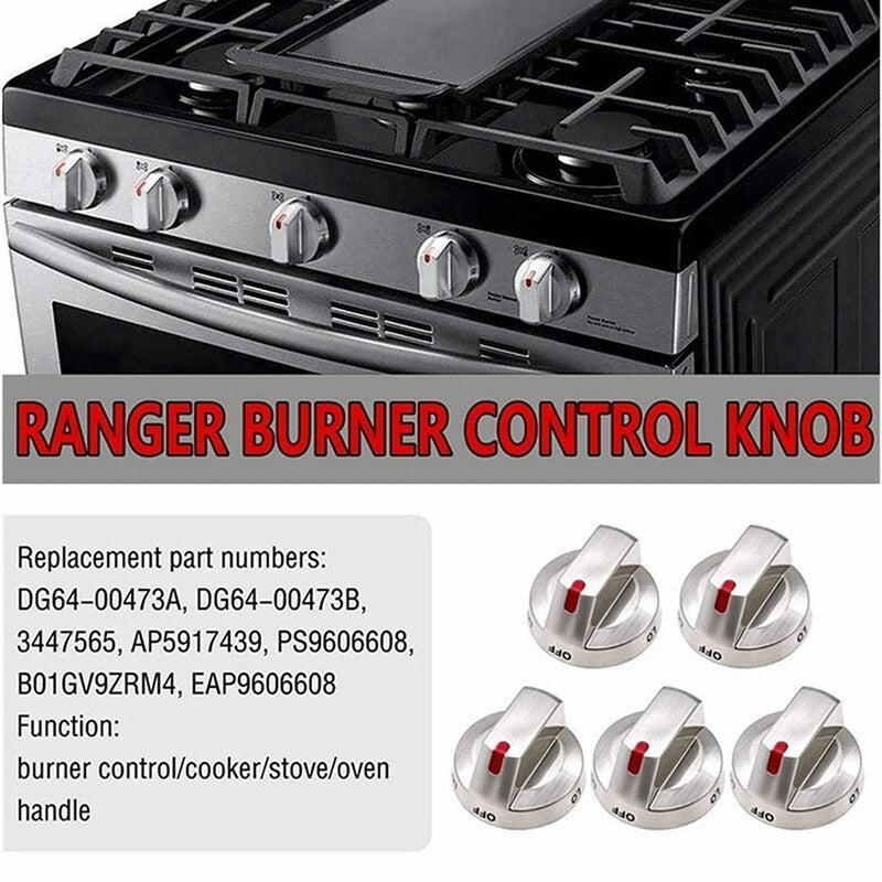 5 Pcs DG64-00473A Top Burner Control Knob Replacement for Samsung Gas Range Oven