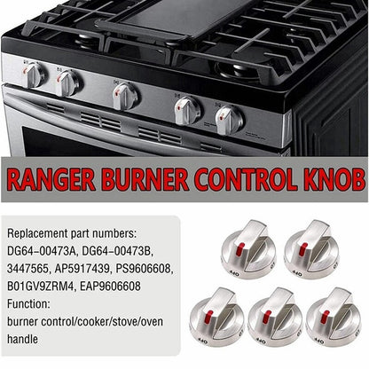 5 Pcs DG64-00473A Top Burner Control Knob Replacement for Samsung Gas Range Oven