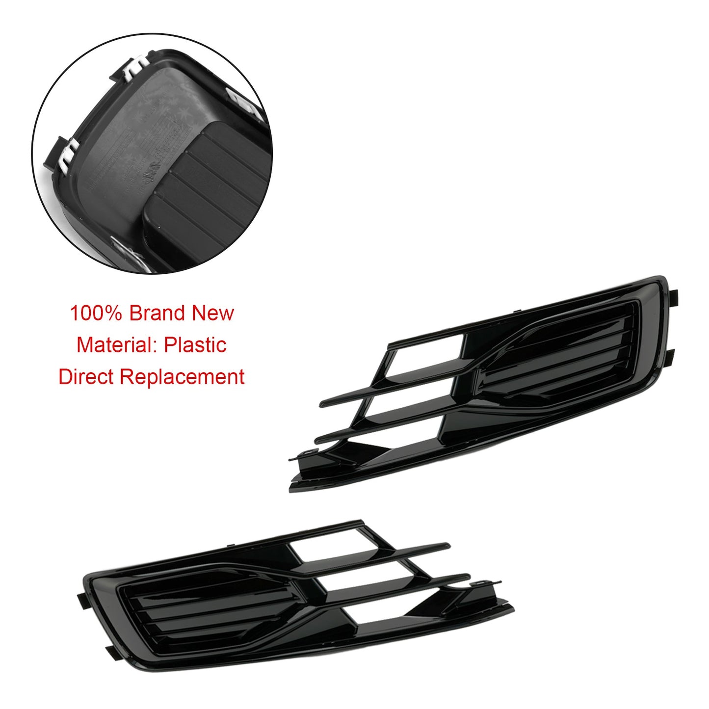 2PCS Front Bumper Foglight Cover Grill Grille Fit Audi A6 C7 2014-2018 Black