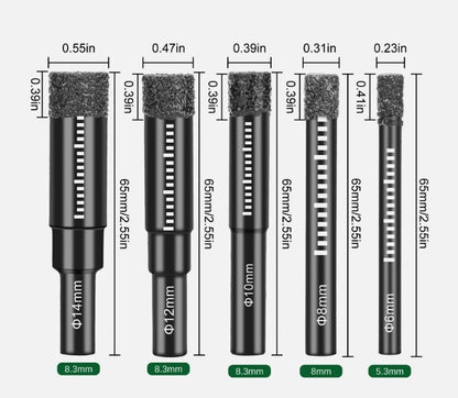 5x Dry Diamond Drill Bit Round Shank Hole Saw For Porcelain Granite Tile Ceramic