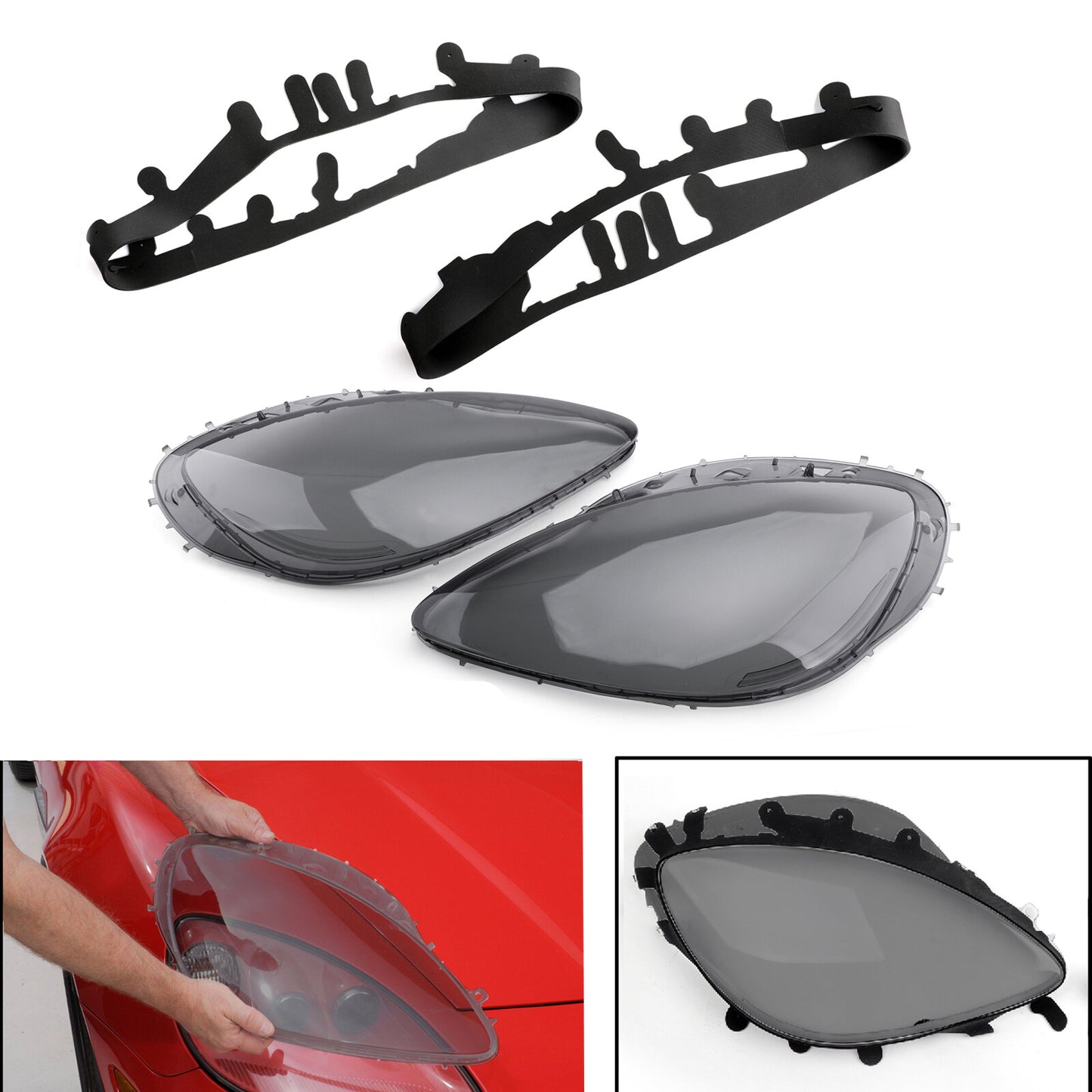 Smoke Headlight Lens Replacement & Black Gaskets Trim Kit For Corvet C6 05-13 US